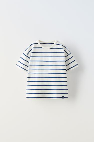 Zara STRIPED T-SHIRT - Blue
