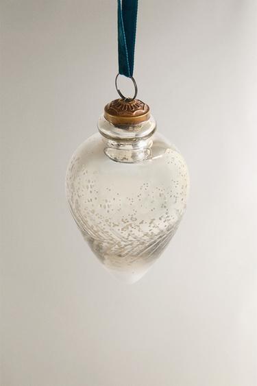 FLORAL TEARDROP CHRISTMAS TREE DECORATION - Silver by Zara - Image 1