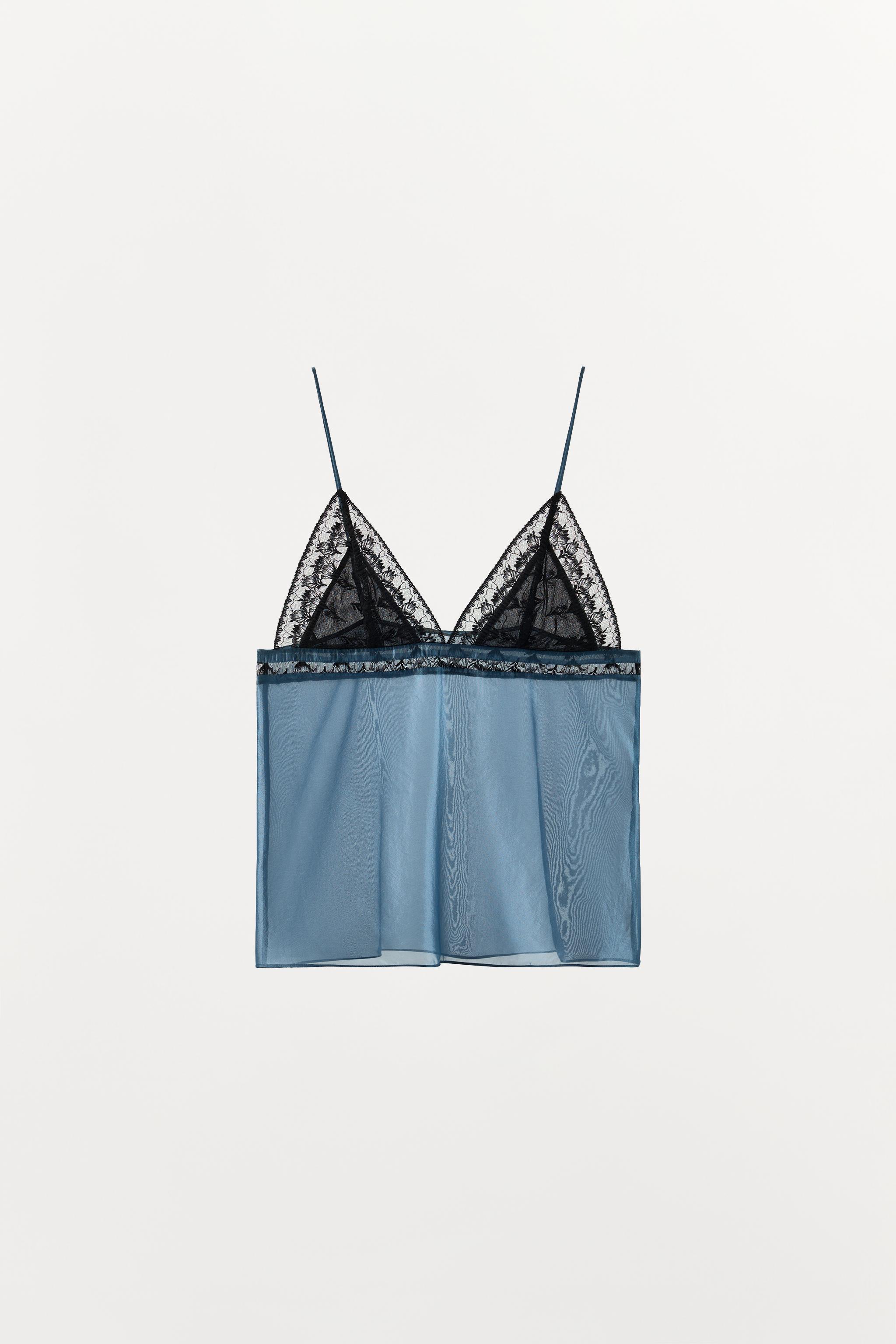 コントラストレース ストラップ トップス - ブルー | ZARA Japan / 日本