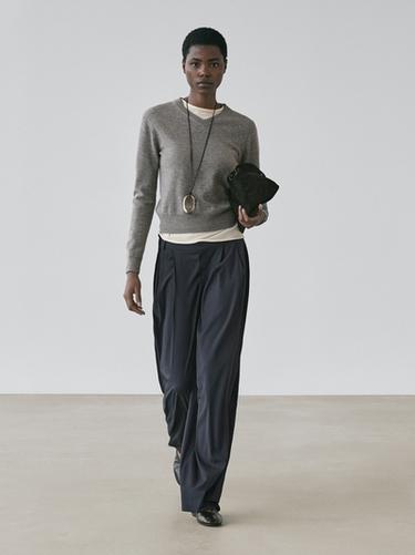 Pantalon plissé en laine mélangée - Bleu marine de Zara - Image 0