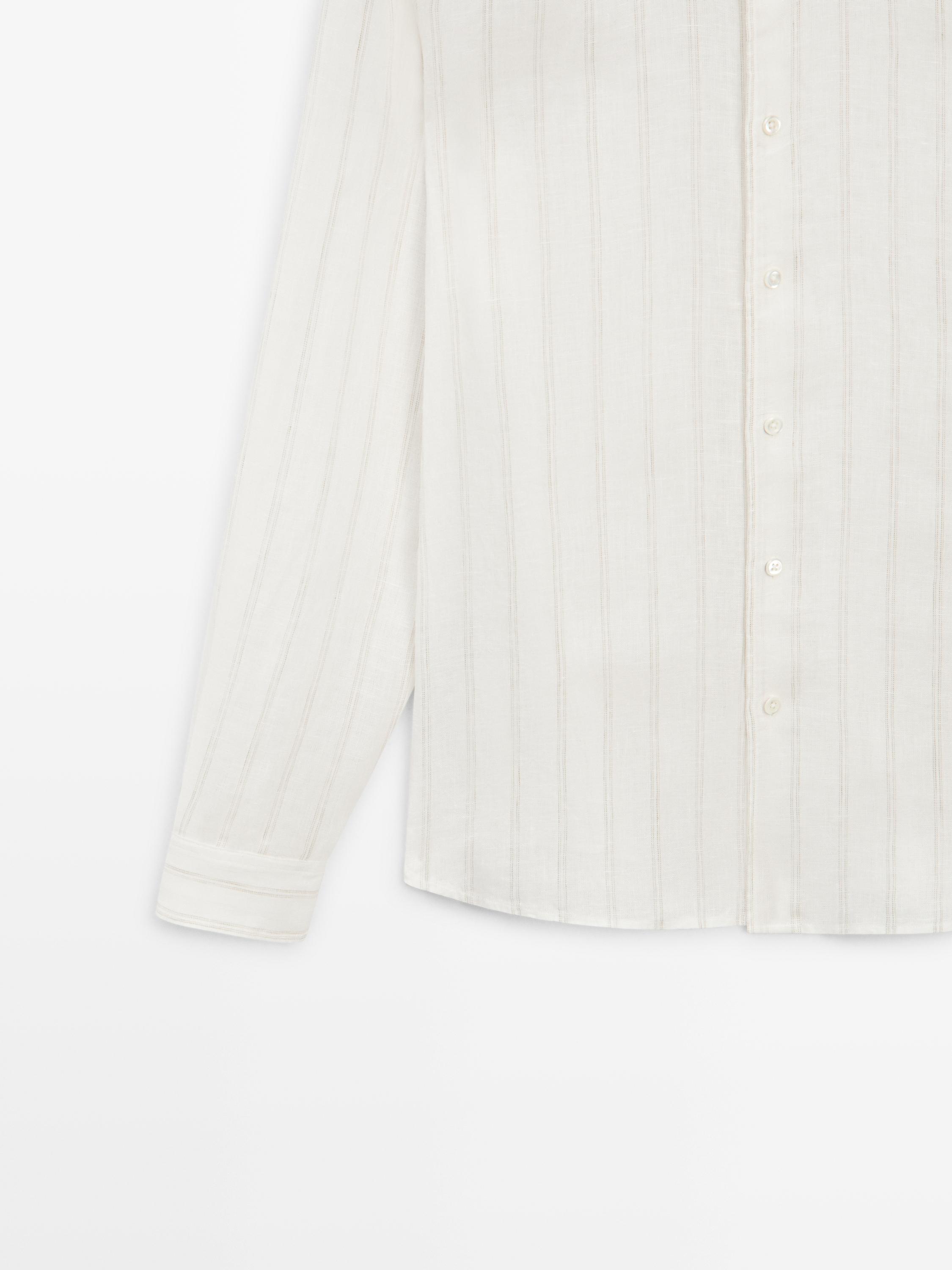 100% linen regular fit striped shirt