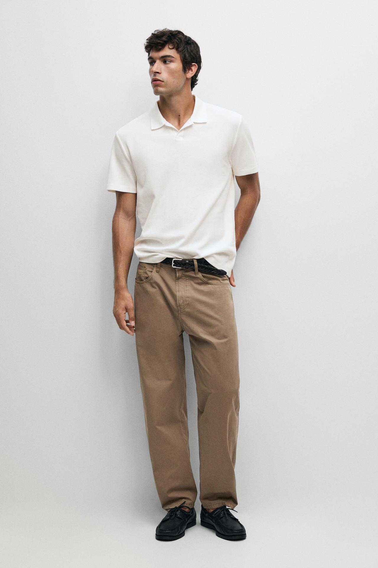 Textured 100% cotton polo shirt — White