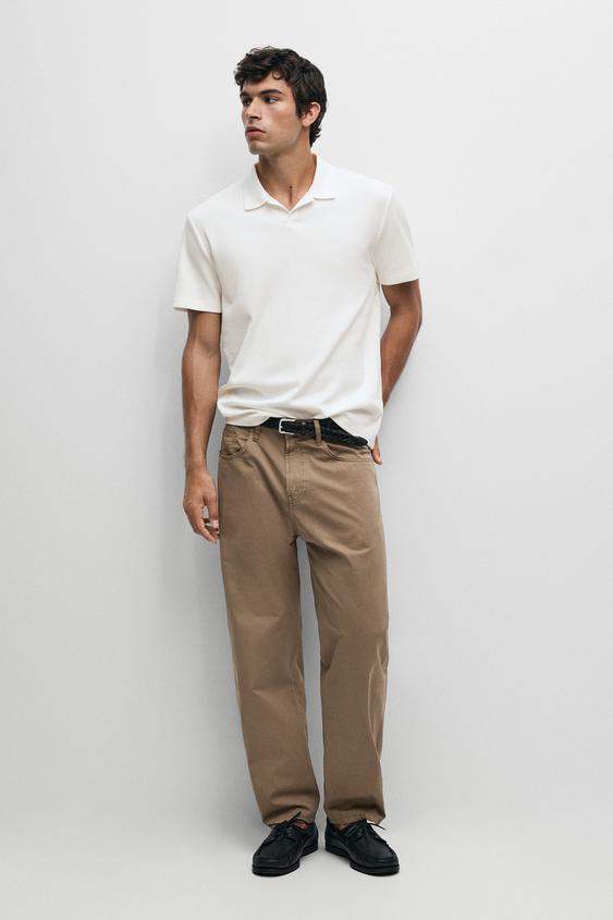 Zara Textured 100% cotton polo shirt - White - Image 0
