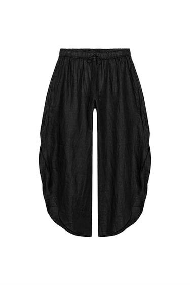 100% LINEN TROUSERS WITH VENTS ZW COLLECTION - Black by Zara