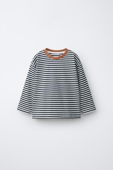 T-SHIRT RAYÉ À COL EN CONTRASTE - Blanc / Noir de Zara