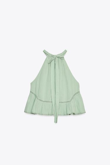 EMBROIDERED GAUZE TOP - Sea green by Zara - Image 4