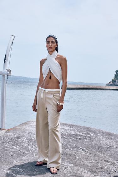 WIDE-LEG TROUSERS WITH DOUBLE WAISTBAND - Sand by Zara - Image 0