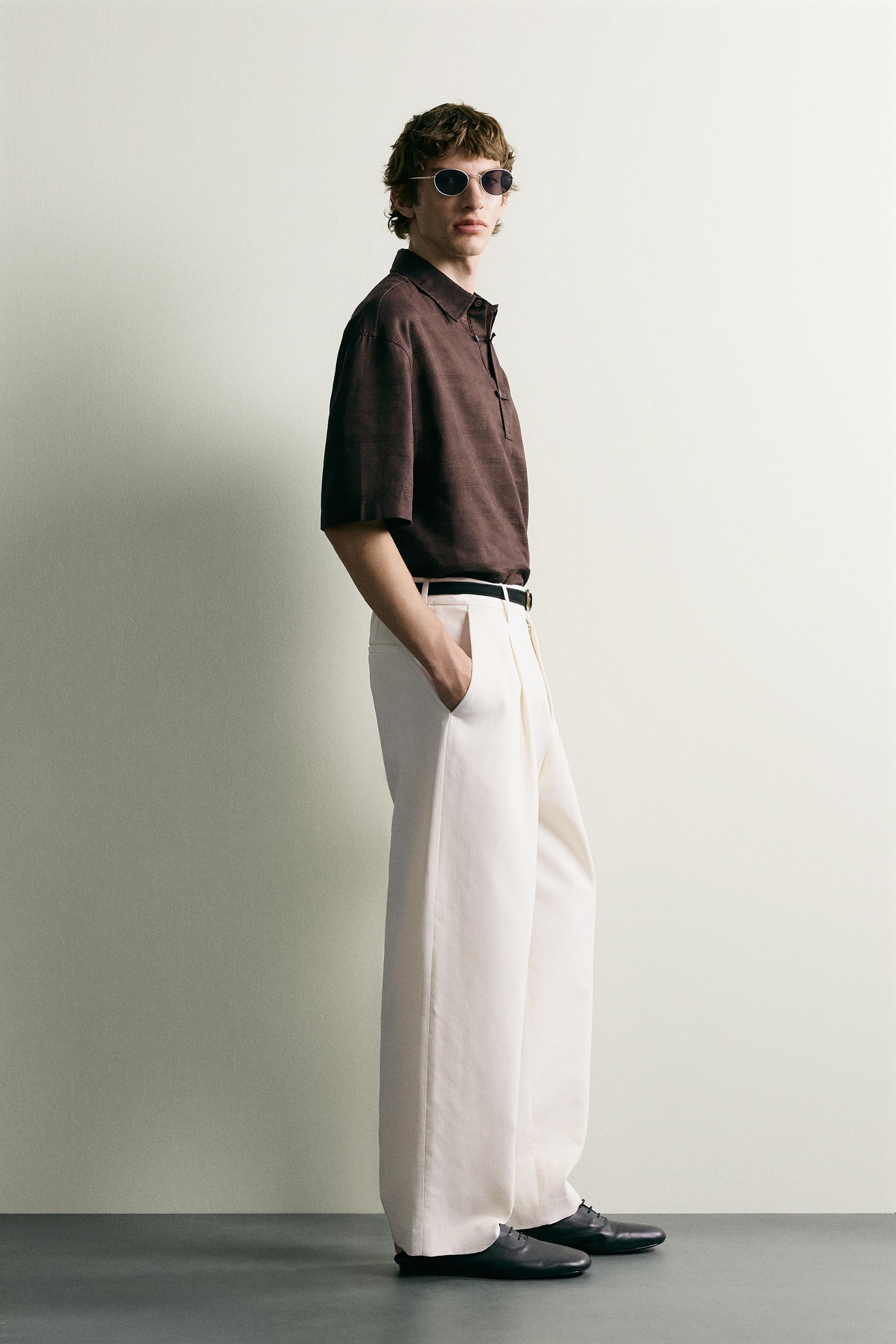 Мужские рубашки Zara LINEN COTTON BLEND POLO SHIRT — фото 4