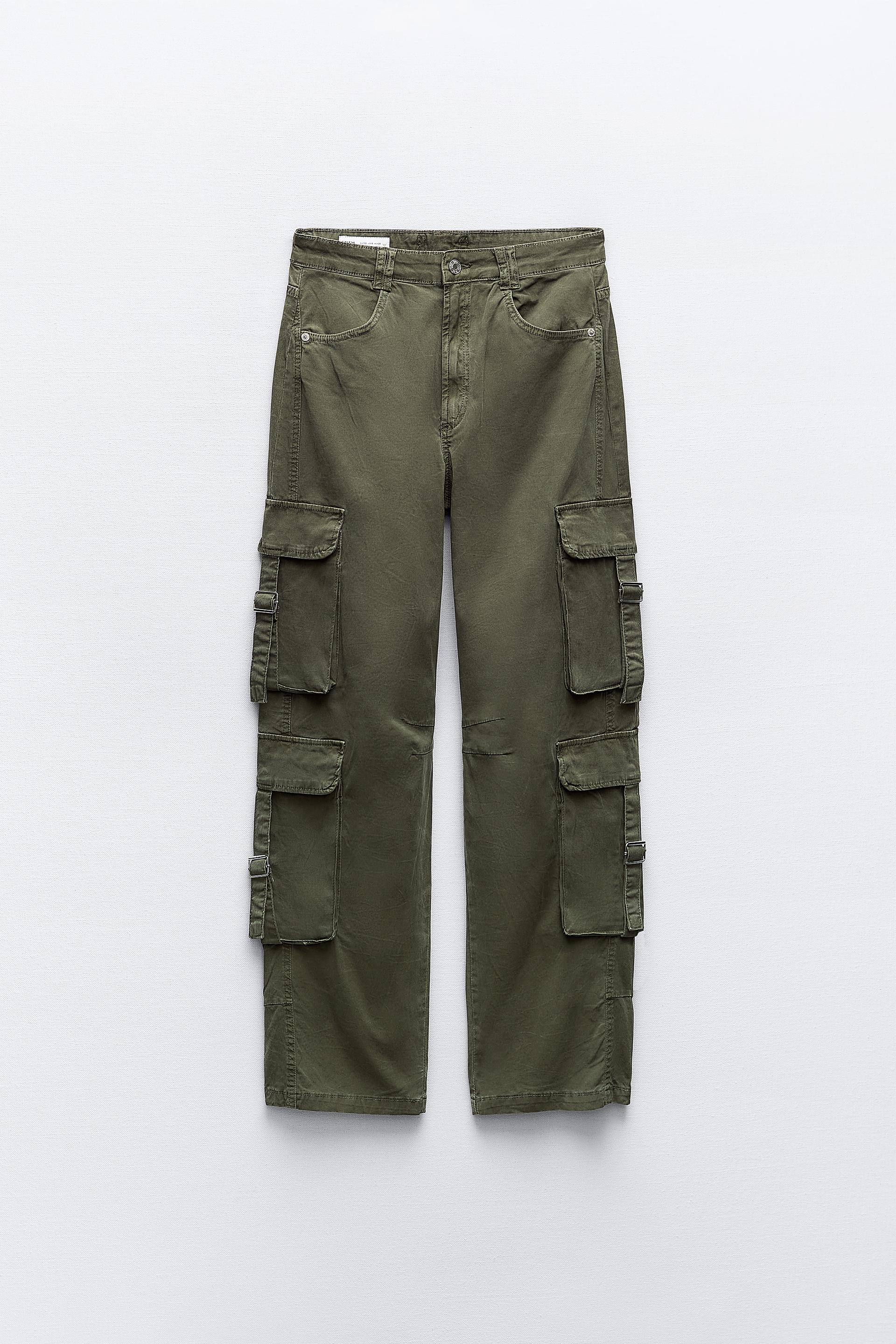 MID-RISE ADJUSTABLE TAB CARGO TROUSERS - Charcoal grey