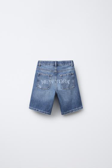 BERMUDA EN DENIM INSCRIPTION IMPRIMÉE - Bleu de Zara - Image 1