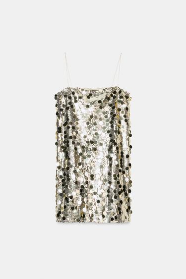 VESTIDO MINI LENTEJUELAS - Dorado de Zara - Imagen 0