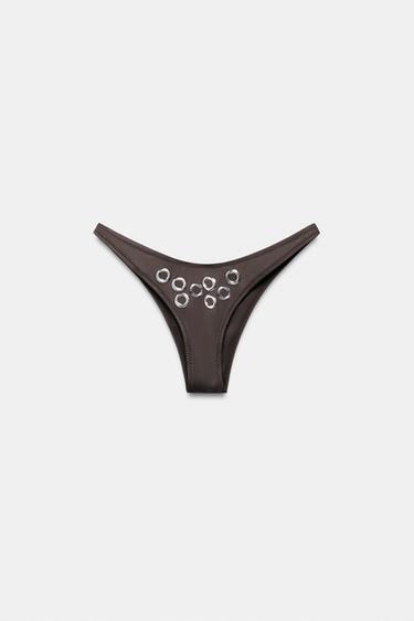 OVERSIZE-BIKINIHÖSCHEN MIT METALLRINGEN - Taupegrau von Zara