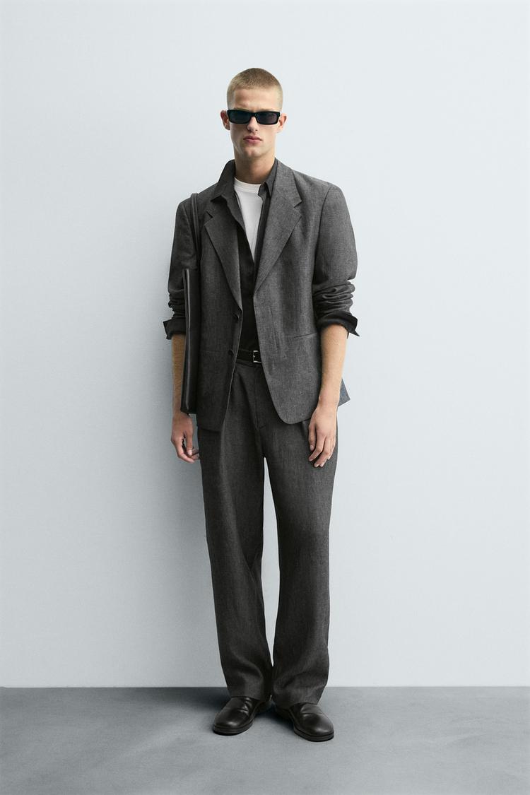 100% LINEN SUIT TROUSERS Grey marl ZARA India