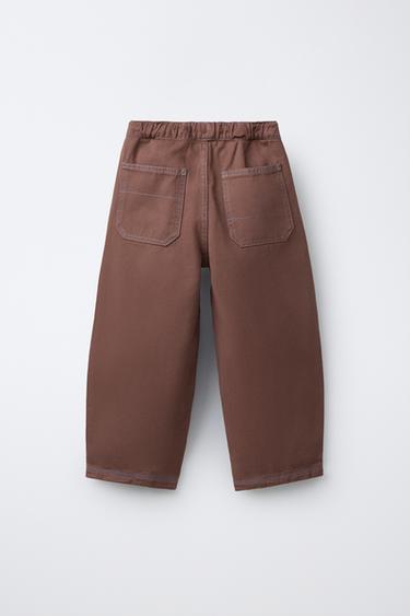 BALLOON TROUSERS WITH TOPSTITCHING - Brown by Zara - Image 1