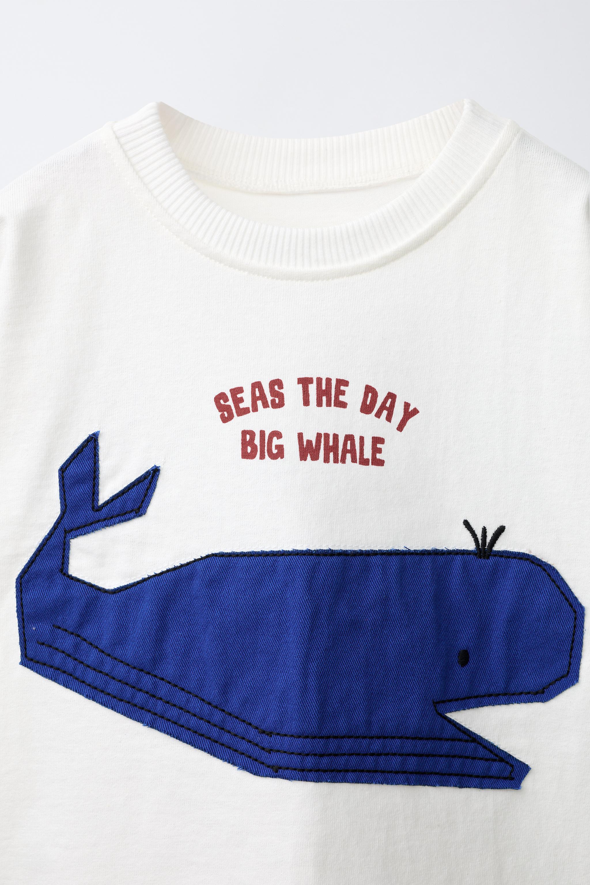 Детские футболки Zara WHALE PATCH T-SHIRT — фото 3