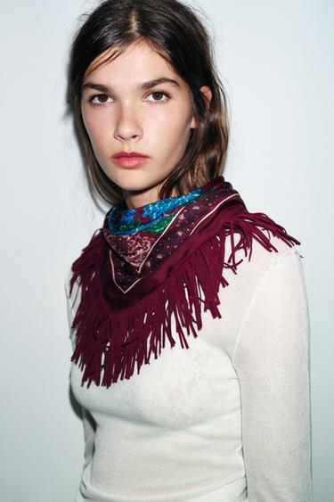 FOULARD IMPRIMÉ AVEC SOIE - Grenat de Zara - Image 3