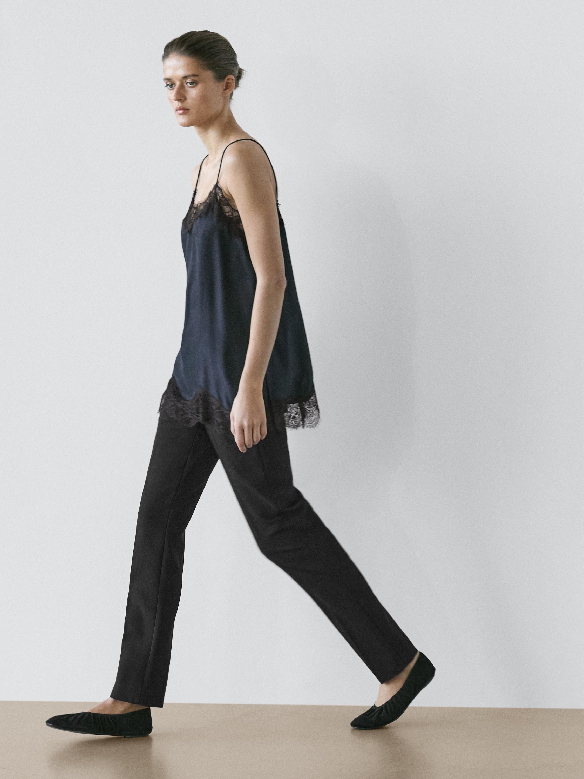 Camisole top with contrast lace detail