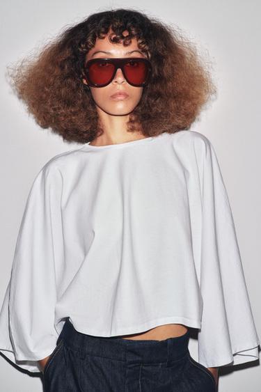 ASYMMETRIC CAPE T-SHIRT - White by Zara - Image 3