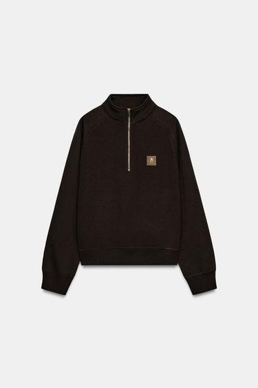 SWEATSHIRT WITH PATCH AND ZIP - Brown by Zara