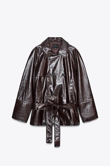 KURZER TRENCHCOAT IN LEDEROPTIK - Dunkles Bordeauxrot von Zara - Bild 0