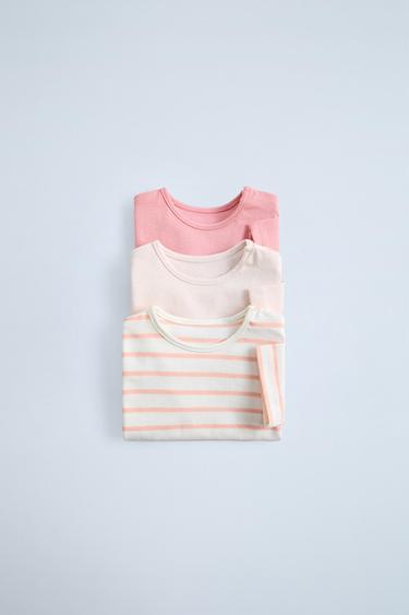 LOT DE TROIS T-SHIRTS À RAYURES - Rose de Zara