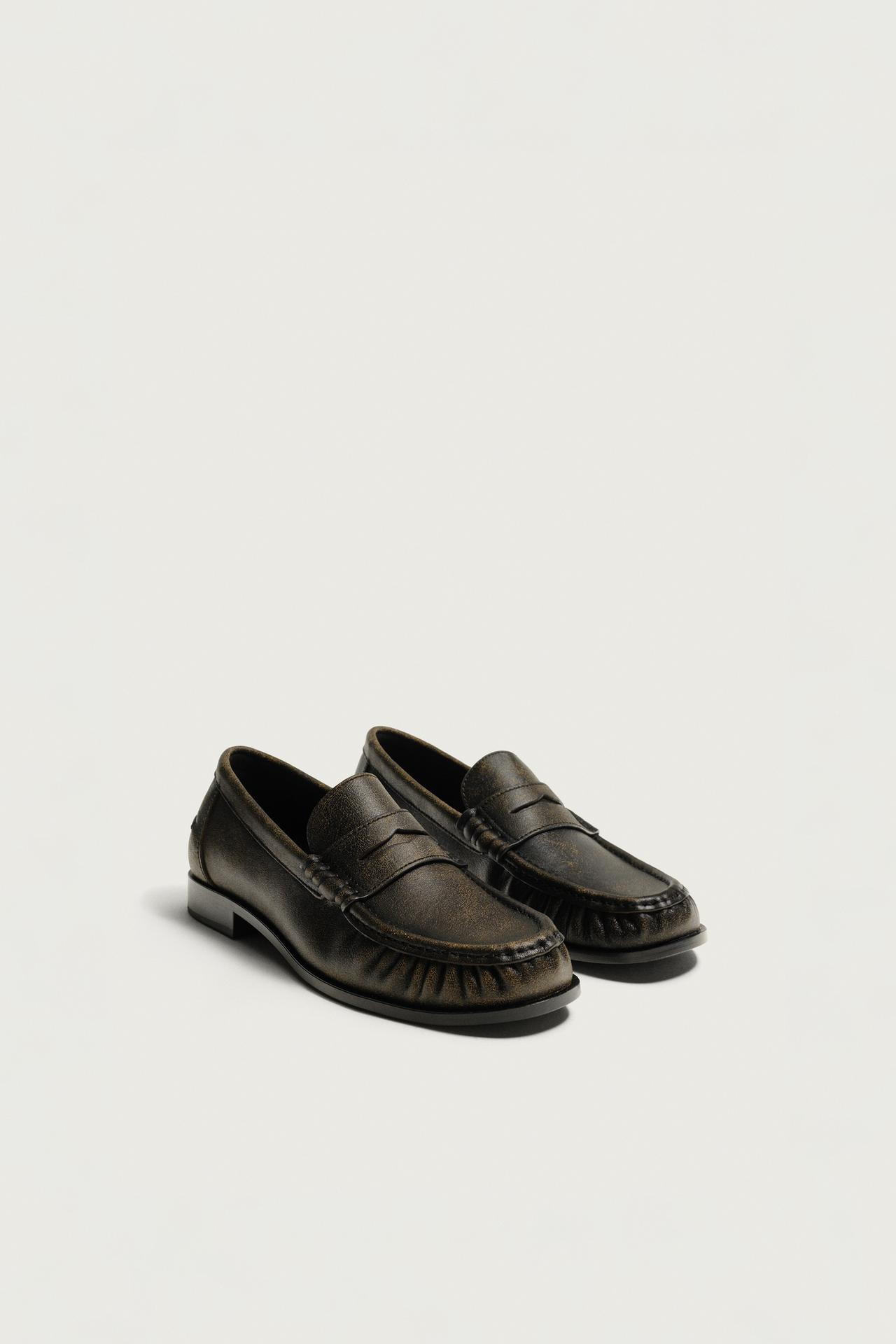 LEATHER PENNY LOAFERS — Brown