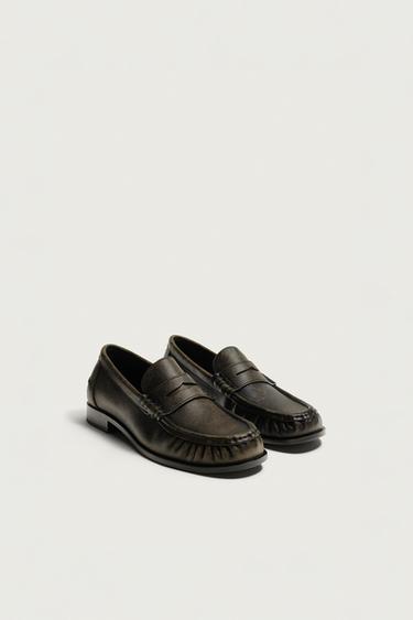 LEATHER PENNY LOAFERS — Brown 1