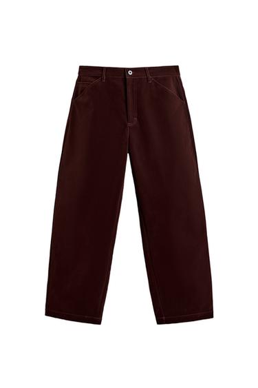 PANTALÓN WIDE FIT FLOCADO - Burdeos de Zara