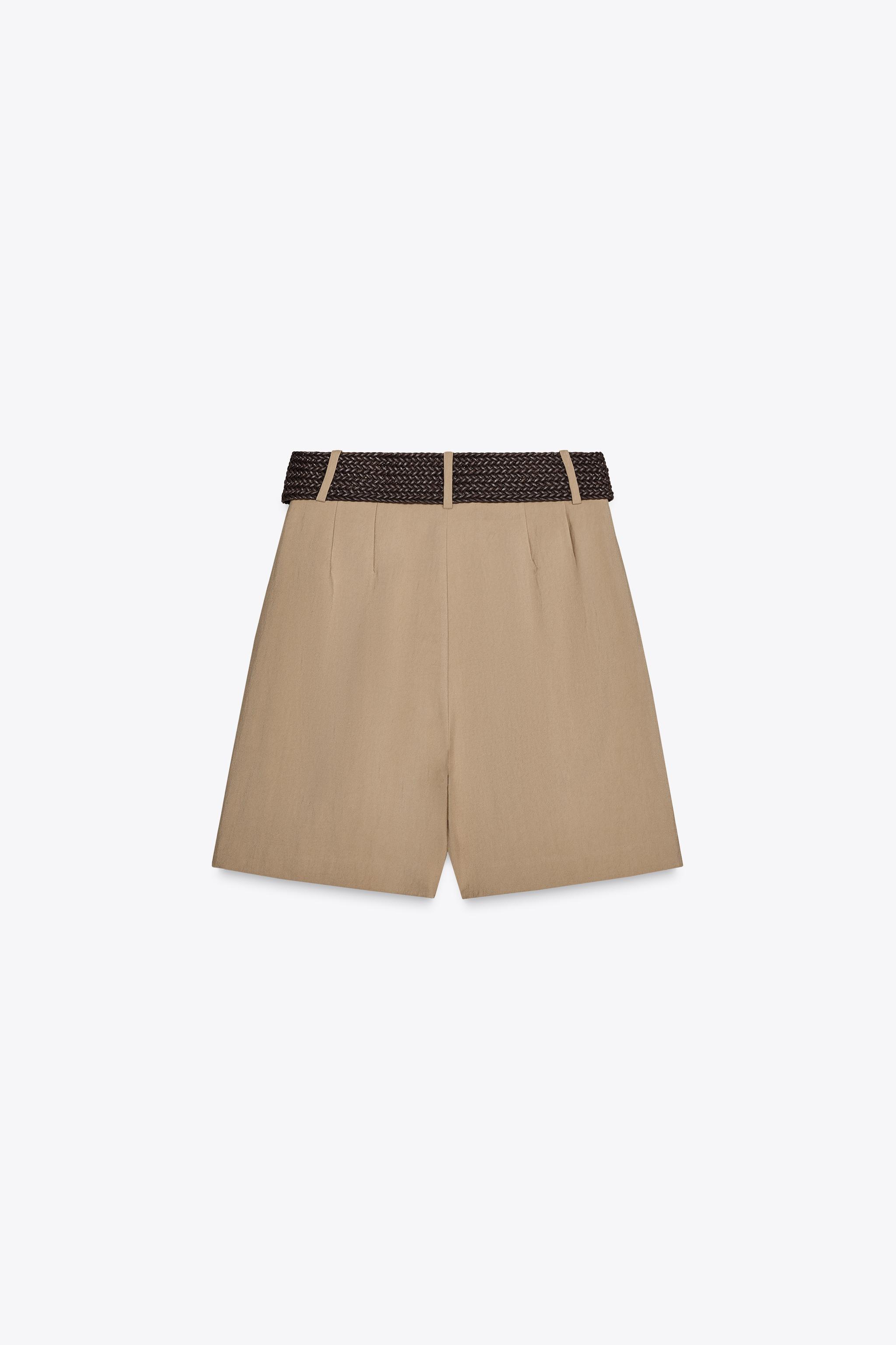 ZARA ダーツ＆ベルト付きバミューダパンツ 8372/444 ダーツ＆ベルト付きバミューダパンツ - ネイビーブルー | ZARA