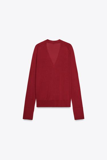 GILET EN MAILLE FINE - Rouge foncé de Zara - Image 5