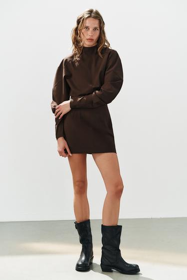 zara brown dress Women's Mini Dresses Gothic Black and White Size:65 cm Summer long sleeves a belt and front