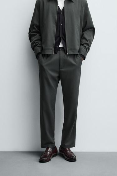 REGULAR FIT JOGGER WAIST TROUSERS - Dark khaki by Zara