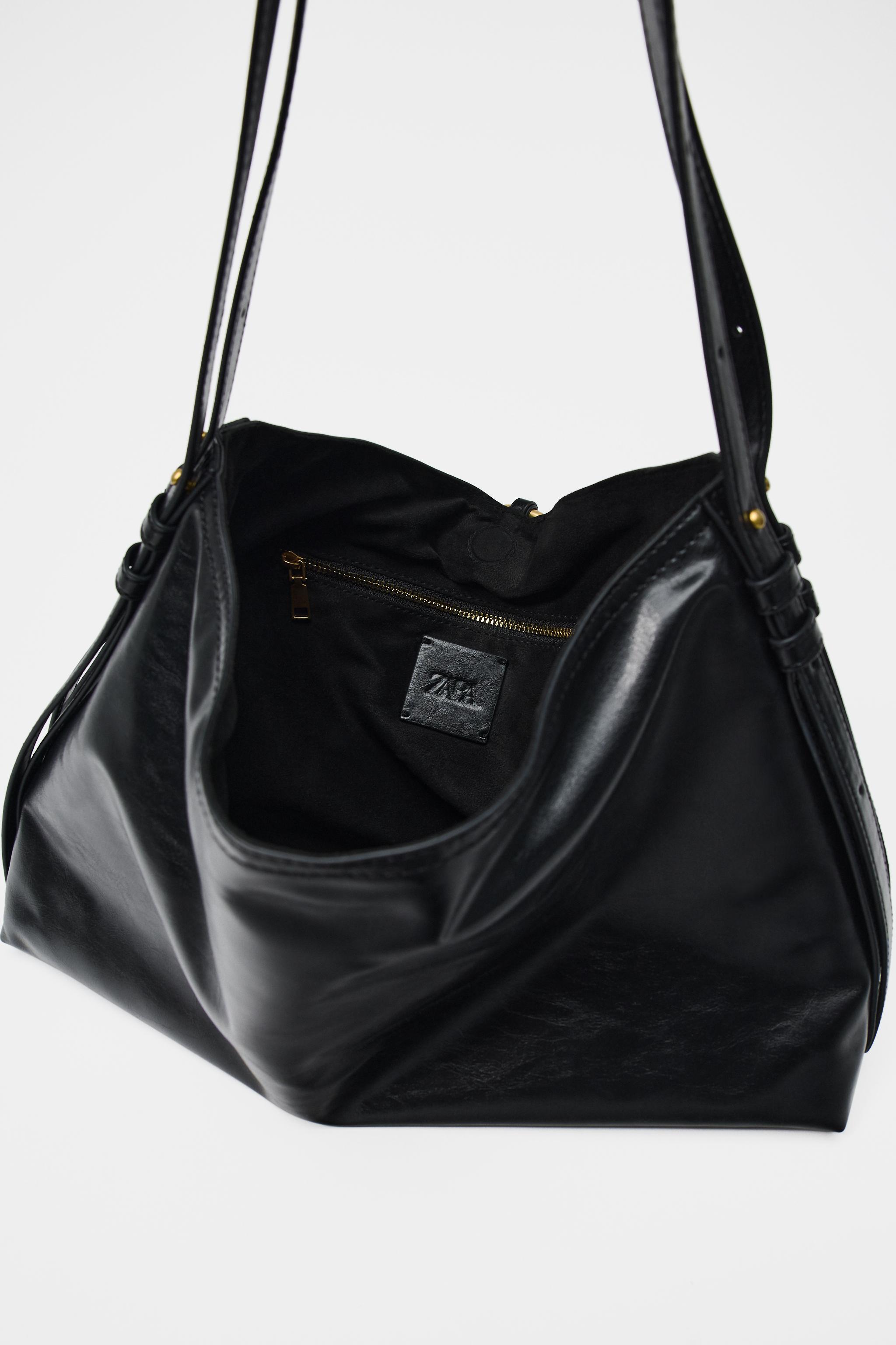 METAL DETAIL SHOULDER BUCKET BAG - Burgundy Red | ZARA