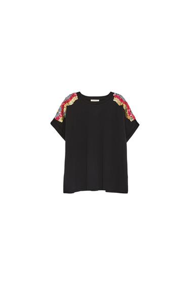 T-SHIRT WITH SEQUINNED SHOULDERS