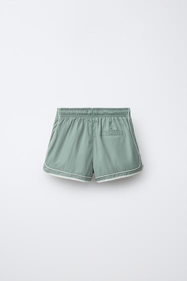 AGES 6-14/ SWIM SHORTS WITH CONTRASTING STRIPES - Green by Zara - Image 1