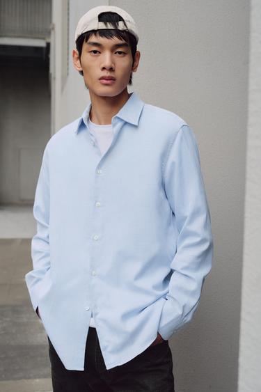 Zara EASY CARE 系列紋理襯衫 - 天藍色