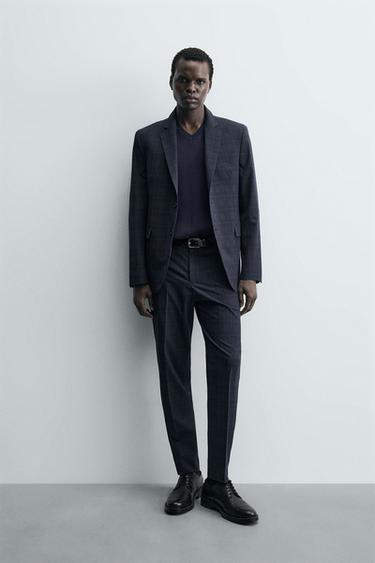 Zara PLAID SUIT PANTS - Navy blue