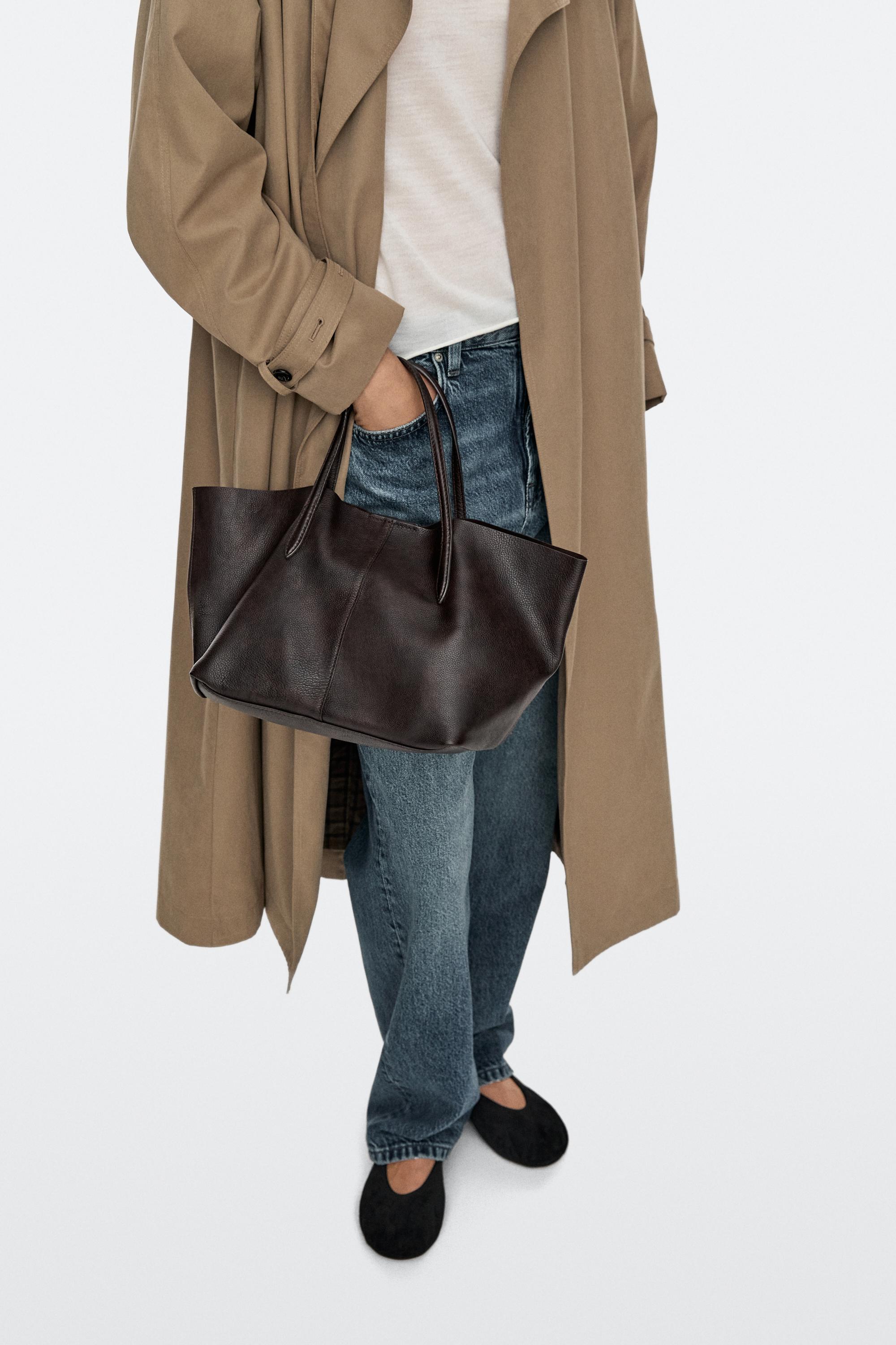 Medium Nappa leather tote bag - Brown | ZARA United States