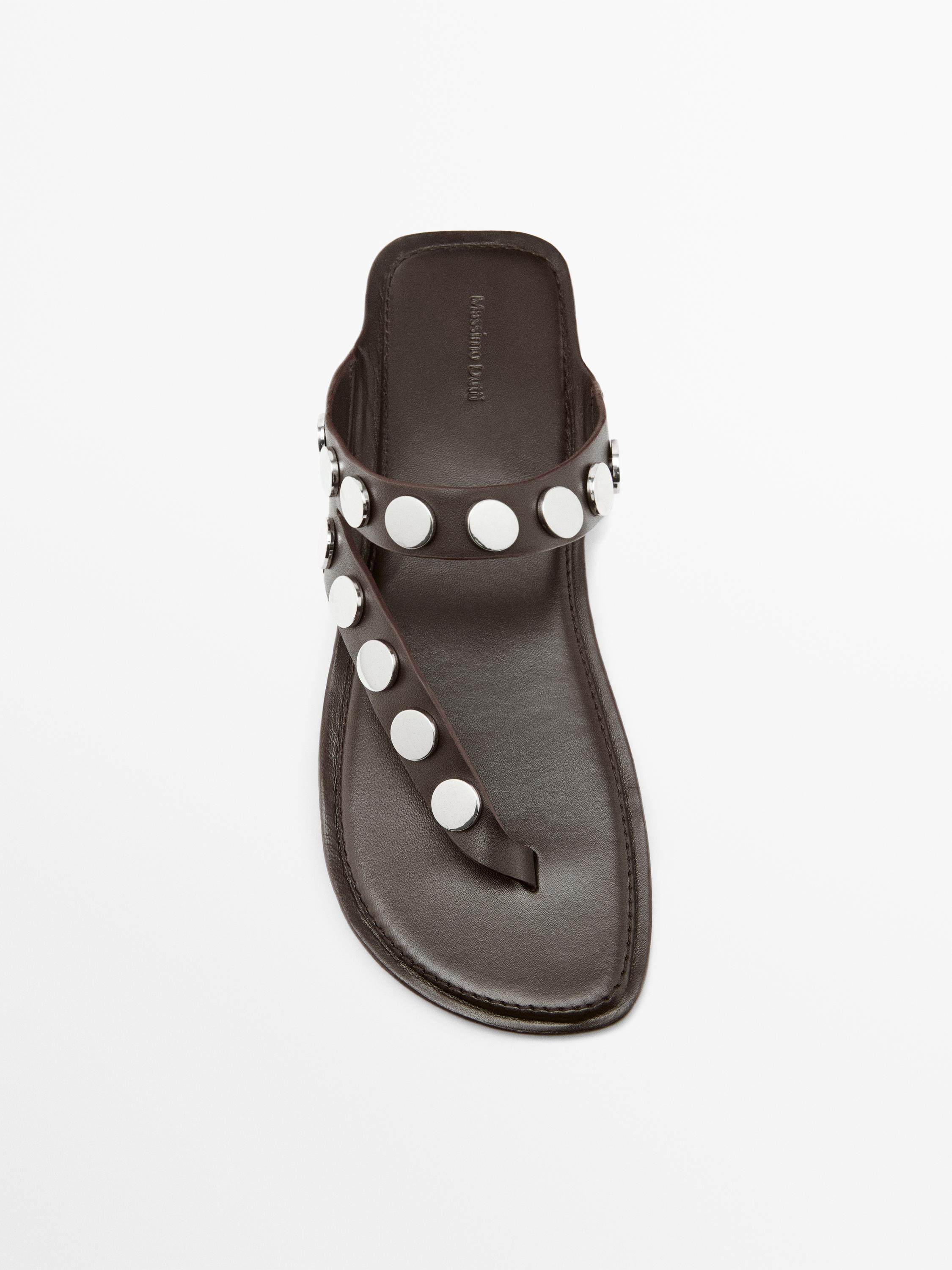 Split leather sandals with studs