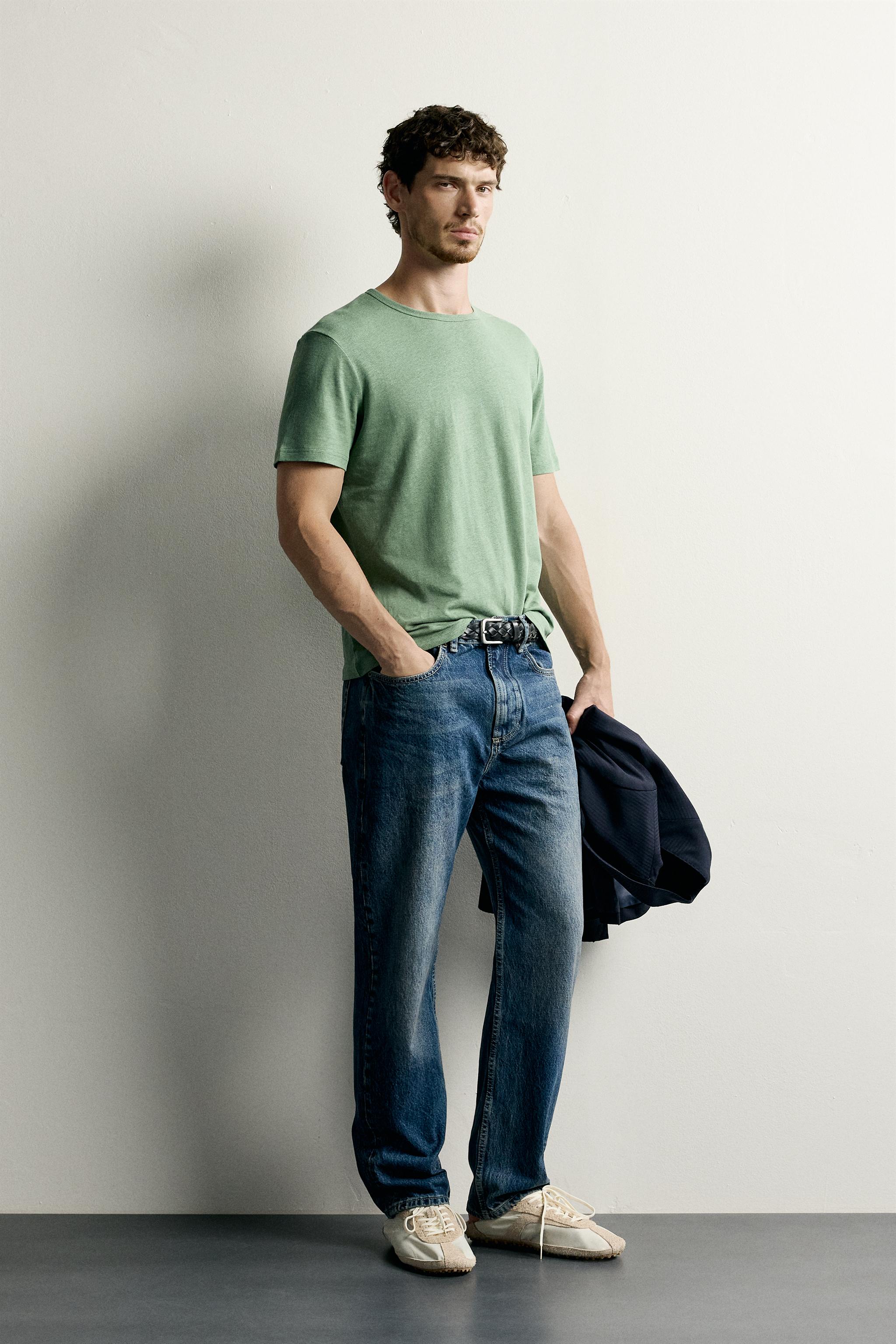 Мужские футболки Zara COTTON-LINEN RELAXED-FIT T-SHIRT — фото 4