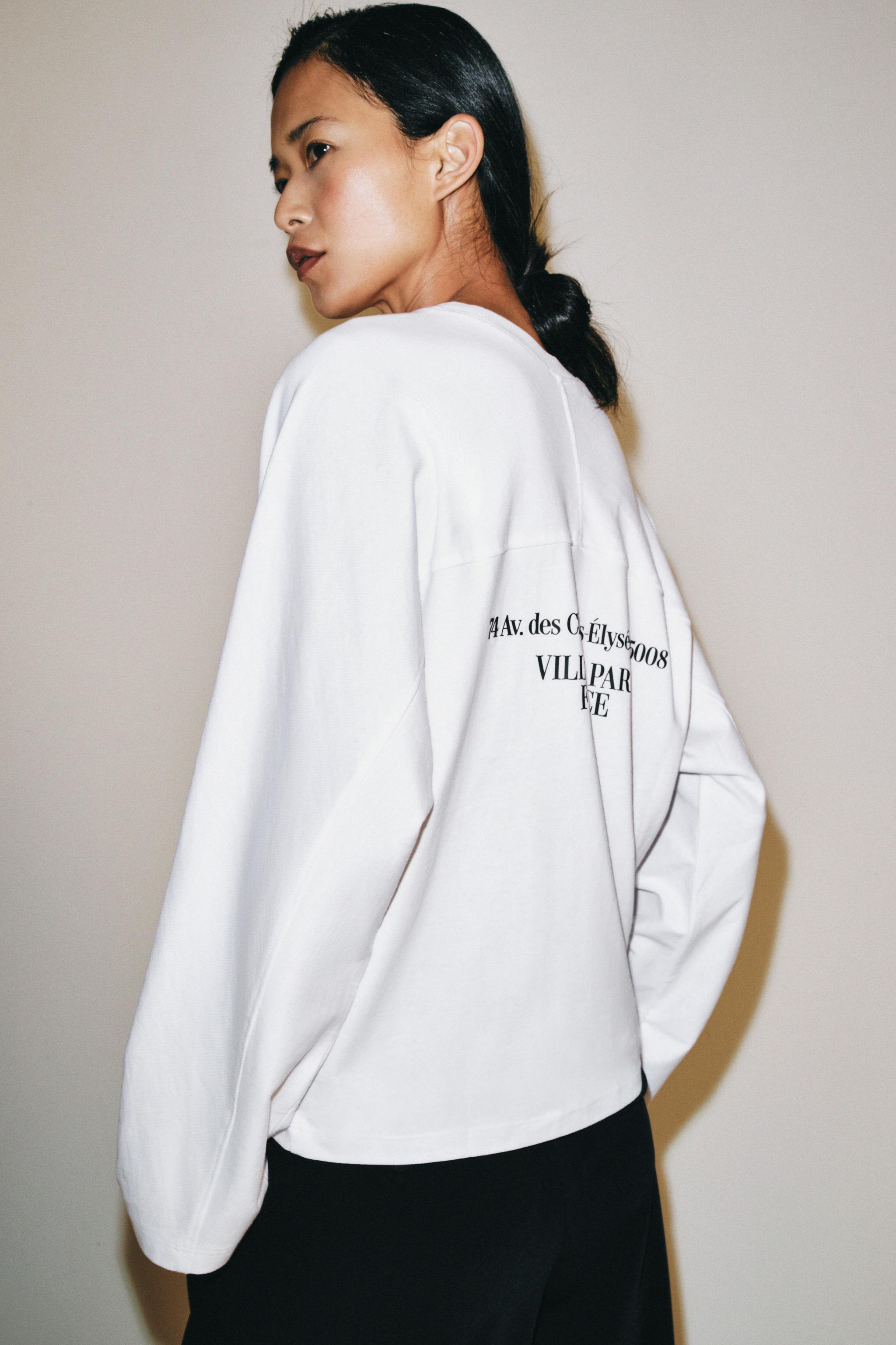 Женские футболки Zara LONG SLEEVE TEXT T-SHIRT — фото 3