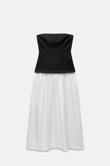 Zara STRAPLESS DRESS - Black / White