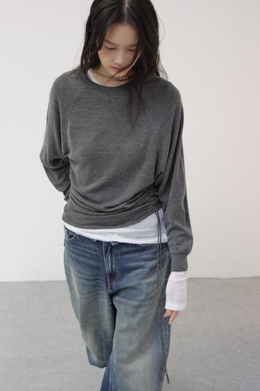 KNIT JUMPER WITH SIDE DRAWSTRINGS - Grey by Zara