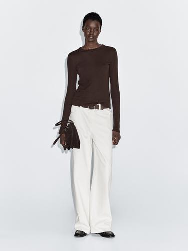 Zara Long sleeve cotton blend T-shirt - brown vigore