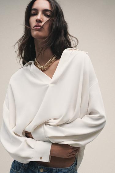 CHEMISE À PLIS ET BAS ASYMÉTRIQUE - Écru de Zara - Image 2