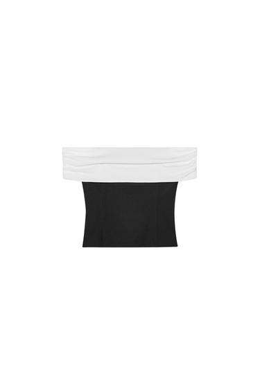 OBERTEIL MIT MATERIALKOMBINATION UND FREIEN SCHULTERN - Schwarz von Zara - Bild 0