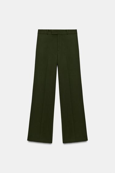 VISCOSE BLEND STRAIGHT-LEG TROUSERS - Dark khaki by Zara
