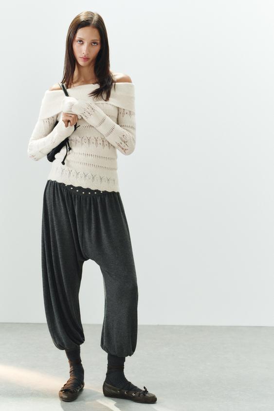 COLD-SHOULDER OPEN-WORK JUMPER - Ecru by Zara - Image 0