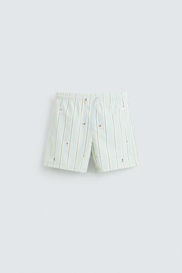 EMBROIDERED MID-LENGTH SWIMMING TRUNKS - Light blue by Zara