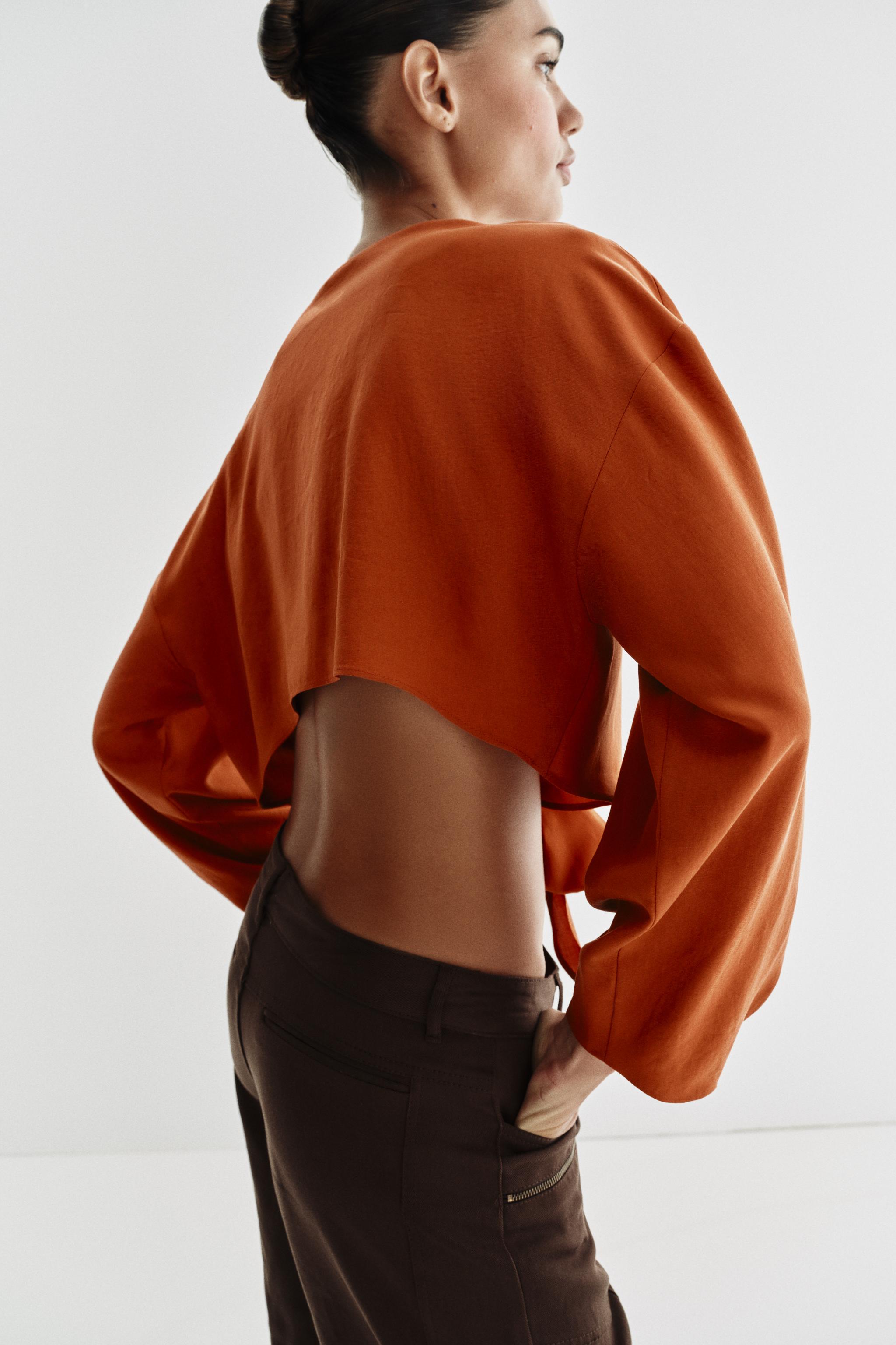 CROPPED TIE TOP - Brick | ZARA Canada